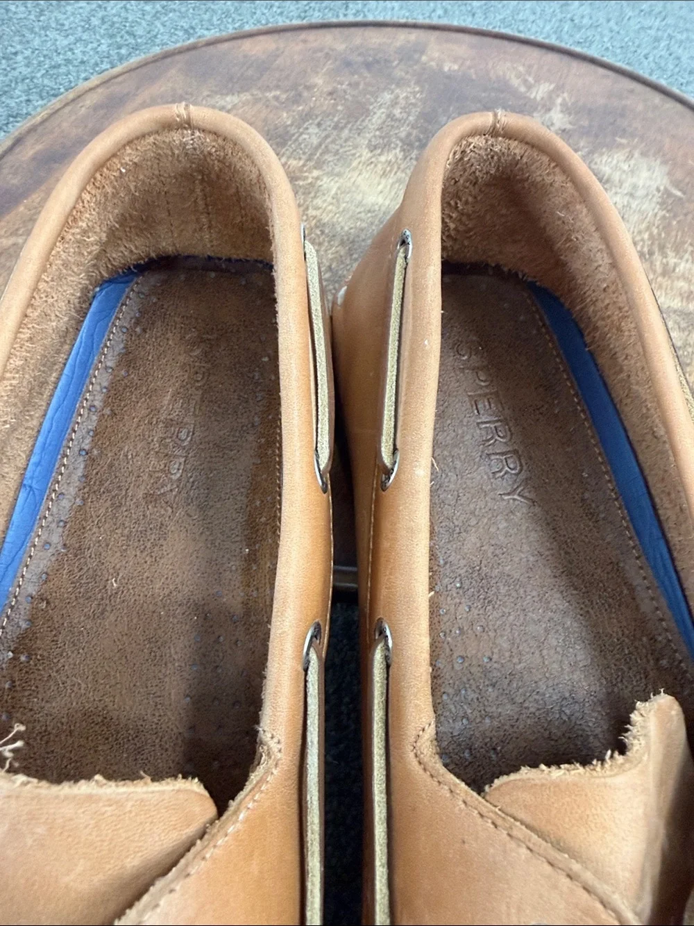 Sperry Shoes Mens 14 Tan Leather Boat 2 Eye Top Sider Slip On Loafer Classic